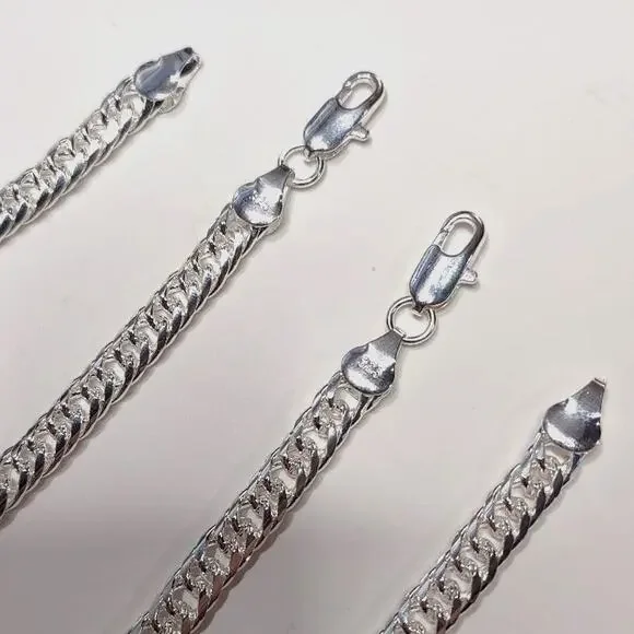 Genuine 925 Sterling Silver Necklace Bracelet Set Bundle Thick Chain Link Gift